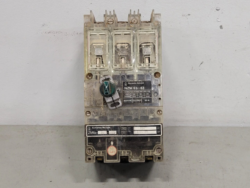 KLOCKNER-MOELLER 63 Amp, 3 Pole, 600 volts Circuit Breaker NZM 6b-63 w/ Trip Unit