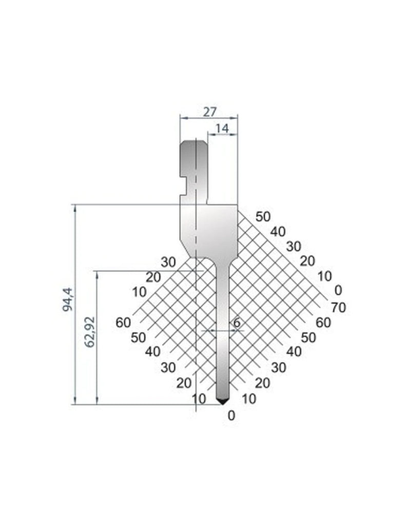 EUROSTAMP Part No. 1084 @ 805mm 88 Degree Slim Body Straight Punch (Segmented)