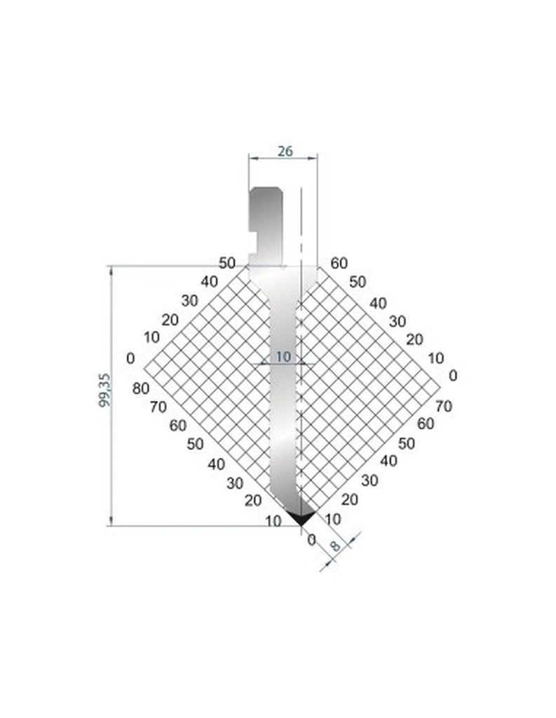 EUROSTAMP Part No. 1262 @ 805mm 88 Degree Sash Punch (Segmented)