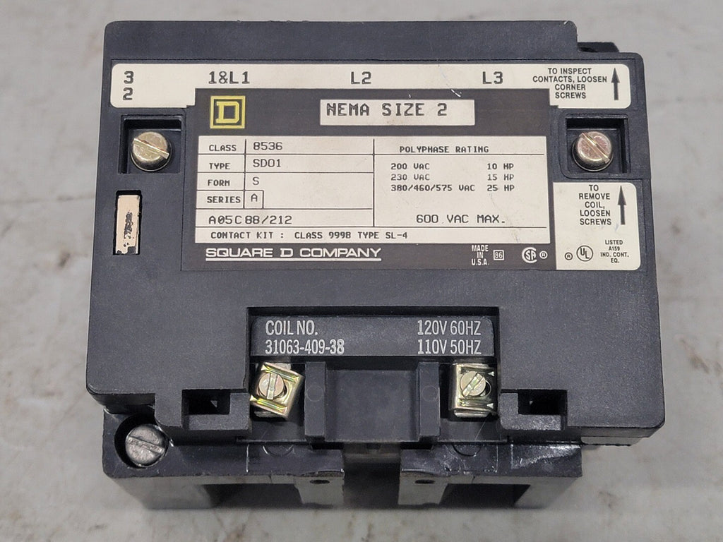 SQUARE D 25 hp, NEMA Size 2, 110/120 VAC Coil Reversing Starter 8536SDO1V02S