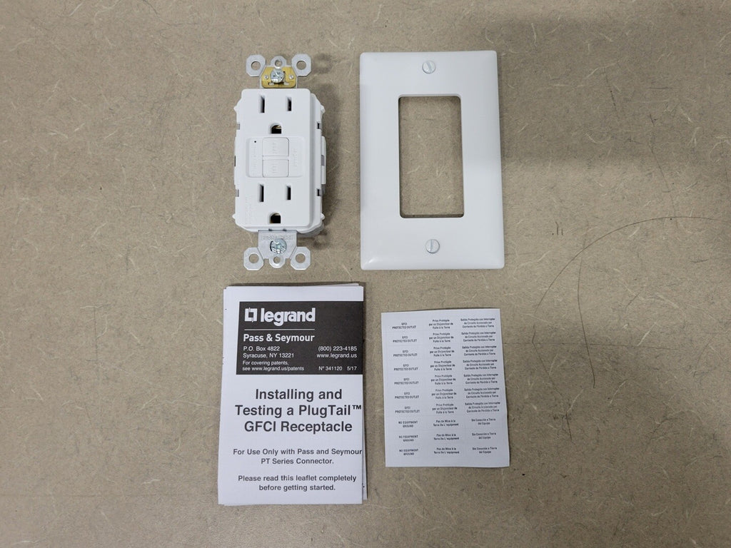 PASS & SEYMOUR 15A 125VAC Plug Tail GFCI Receptacle Self Test PT1597W