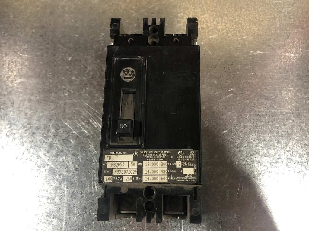 WESTINGHOUSE 50 Amp, 2 Pole, 600 volts Circuit Breaker FB2050