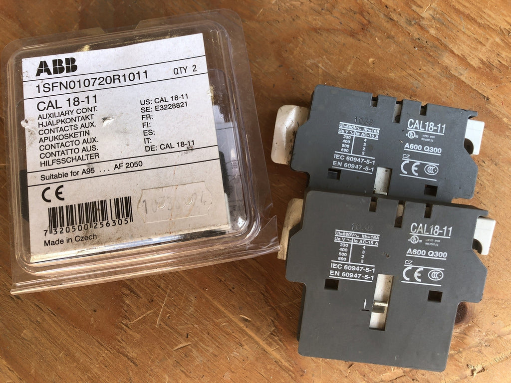 ABB 16 Amp, 2 Pole, 1 NO-1 NC, 690 VAC Coil Auxiliary Contact Block No. CAL18-11 