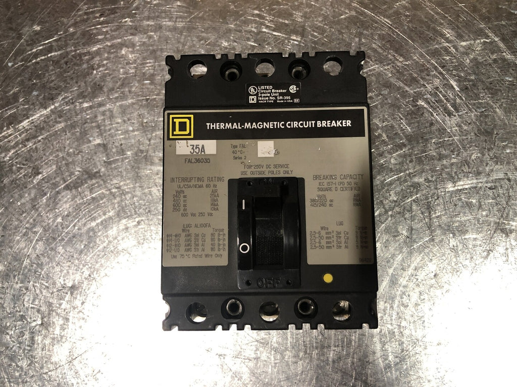 SQUARE D 35 Amp, 3 Pole, 600 volts Circuit Breaker FAL36035