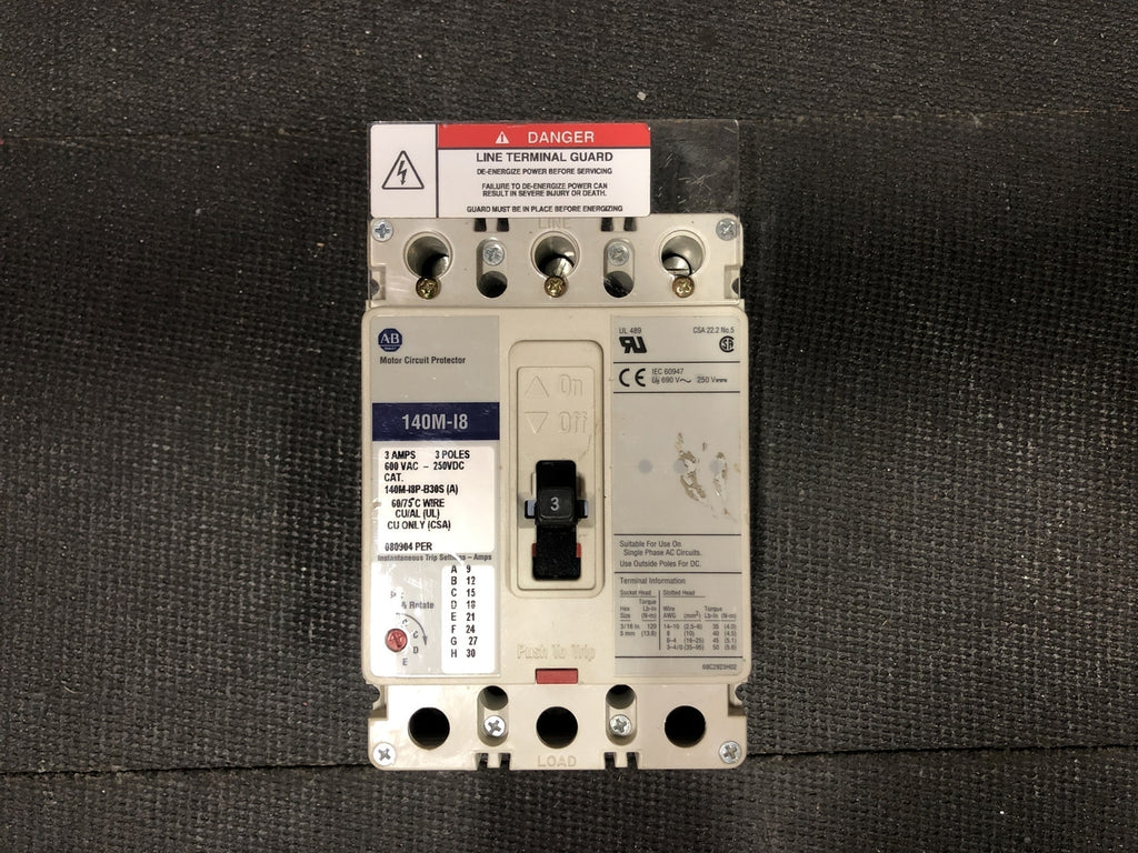 ALLEN-BRADLEY 3 Amp, 3 Pole, 600 volts Circuit Breaker 140M-I8P-B30S(A)