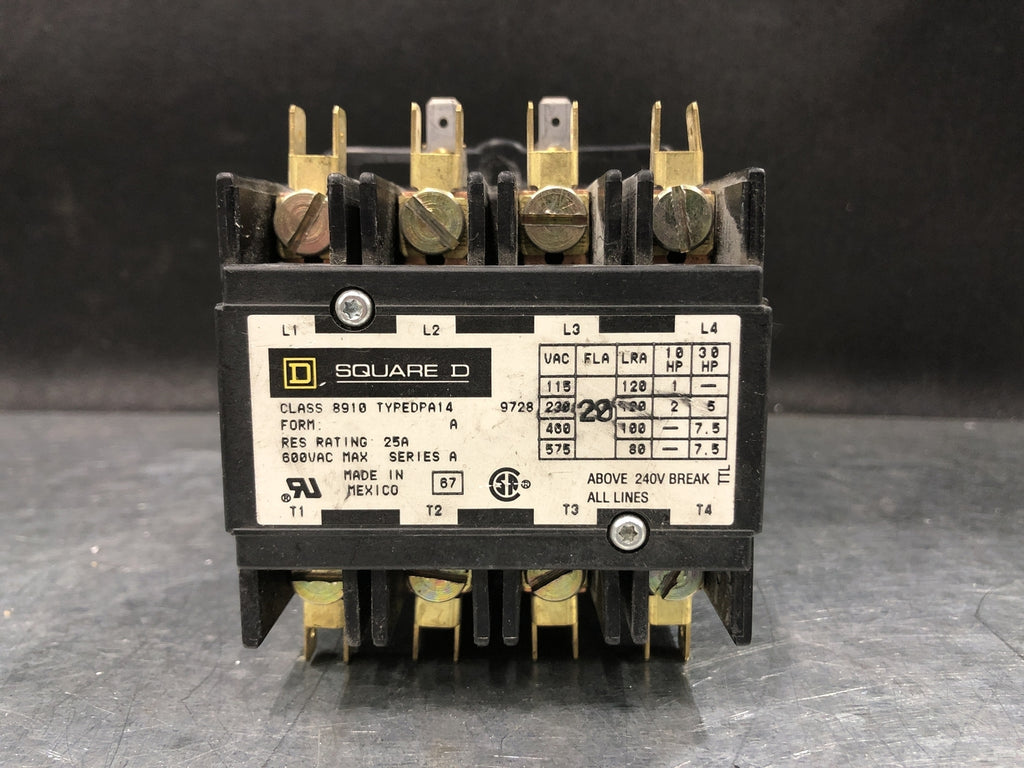 SQUARE D 20 Amp, 4 Pole, 1NO, 110/120 VAC Coil Contactor 8910DPA14V02